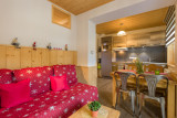 Overview of dining area, living room and kitchen
