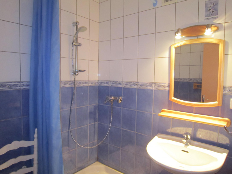 salle de bain avec douche et lavabo